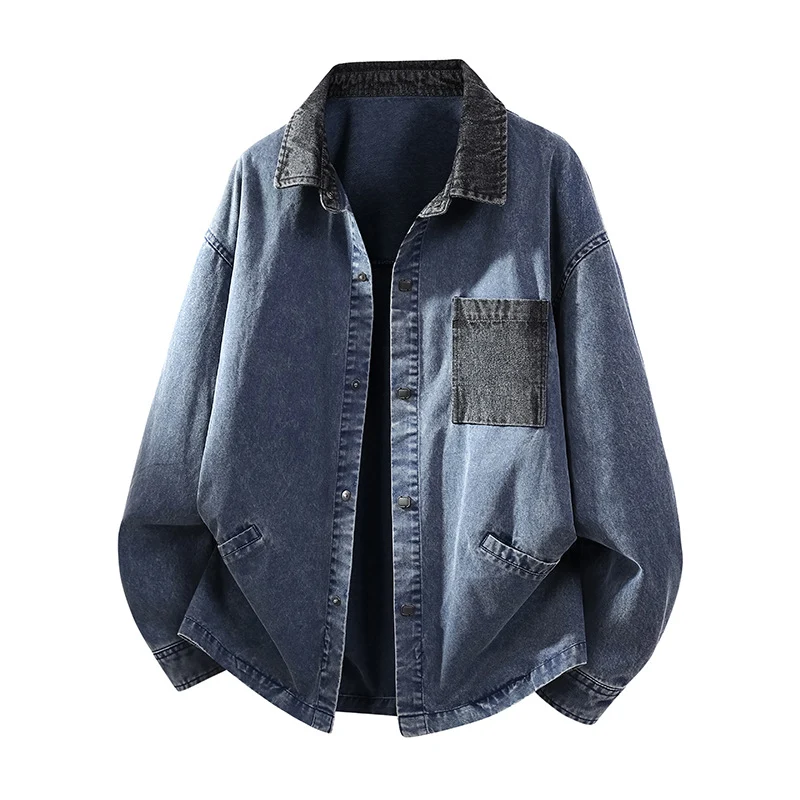 Herren Locker geschnittene Denim-Hemdjacke mit Kastenform und Eingrifftaschen Nord Taschen