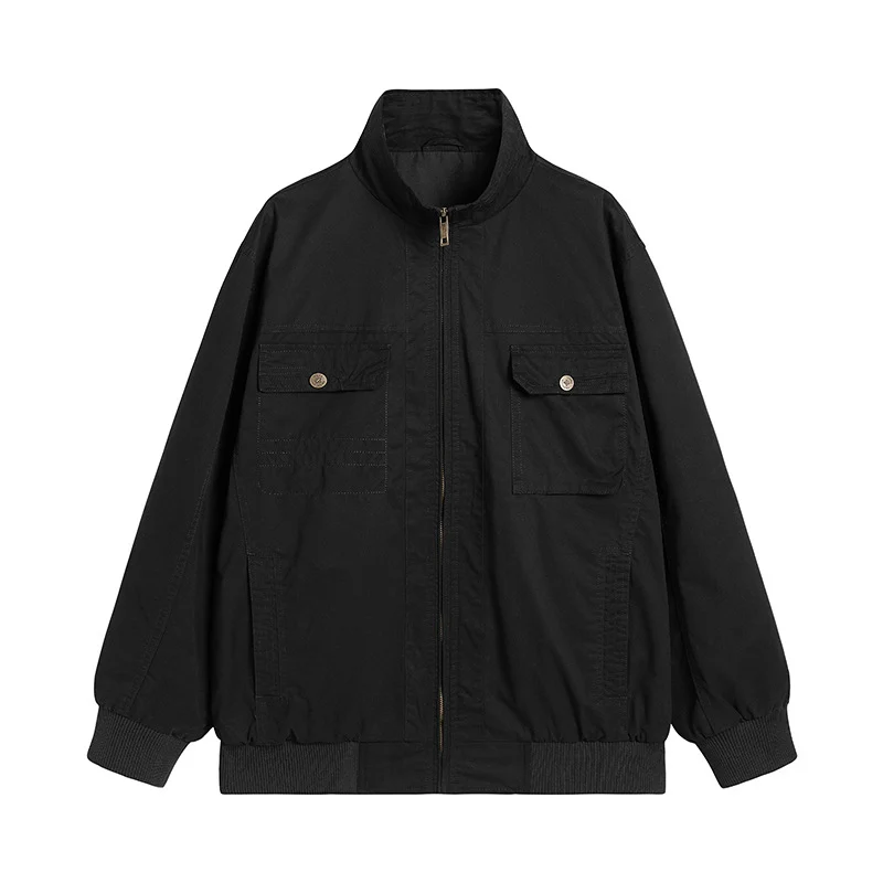 Herren Locker geschnittene Canvas-Überwurfjacke mit Stehkragen und aufgesetzten Pattentaschen Nord Taschen
