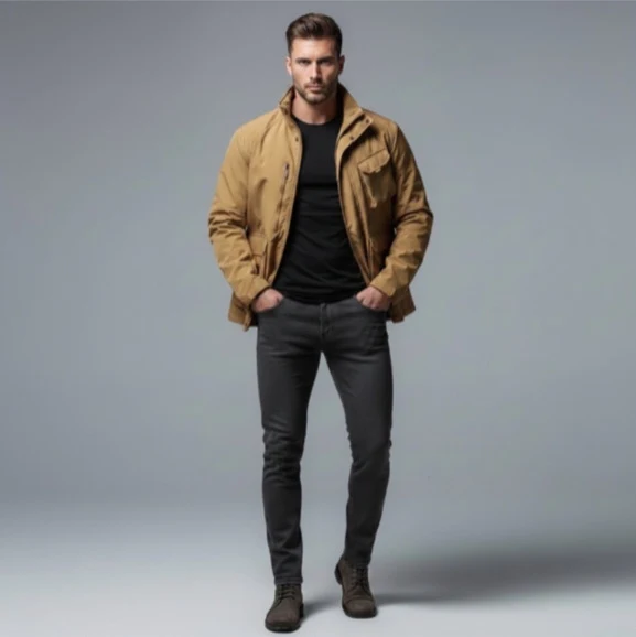 Herren Leichte Utility-Fieldjacke mit Stehkragen, Mehrfach-Taschen und atmungsaktivem Meshfutter Nord Taschen