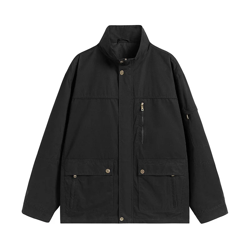 Herren leichte Utility-Feldjacke mit Stehkragen und Mehrfachtaschen Nord Taschen