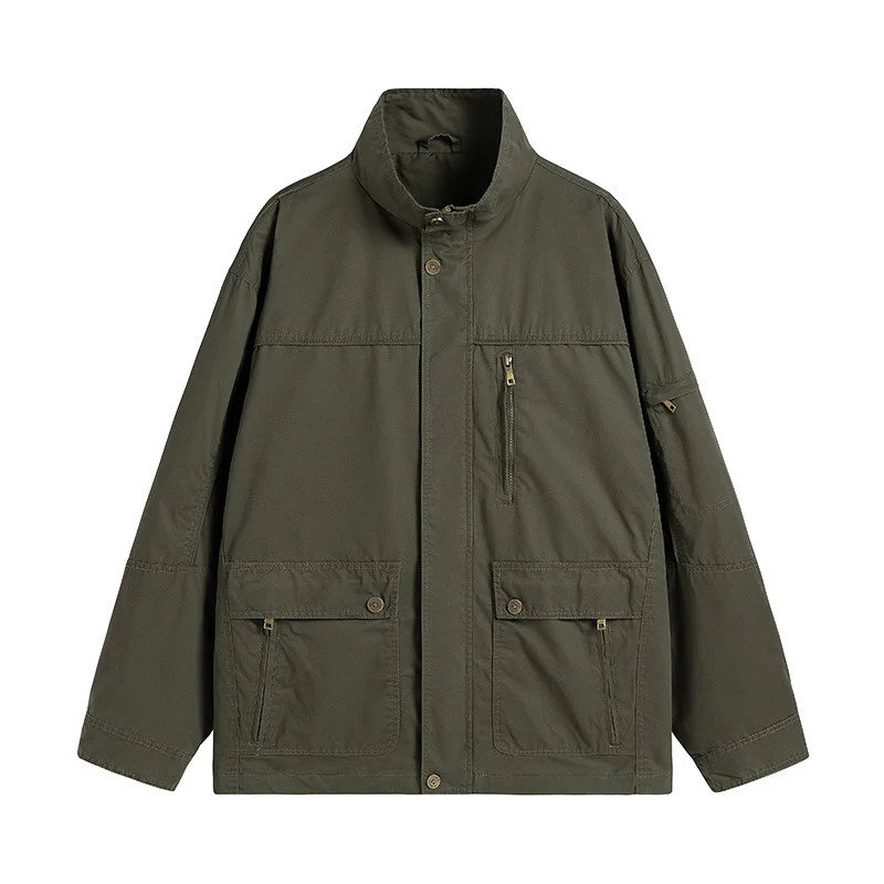 Herren leichte Utility-Feldjacke mit Stehkragen und Mehrfachtaschen Nord Taschen