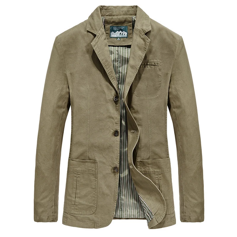 Herren Casual-Leinenblazer im Worker-Blousonstil mit Hemdkragen, aufgesetzten Pattentaschen und gestreiftem Innenfutter Nord Taschen