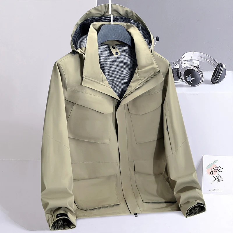 Herren leichte wasserabweisende Fieldjacke mit Kapuze und Multifachtaschen Nord Taschen