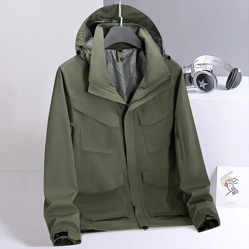 Herren leichte wasserabweisende Fieldjacke mit Kapuze und Multifachtaschen Nord Taschen