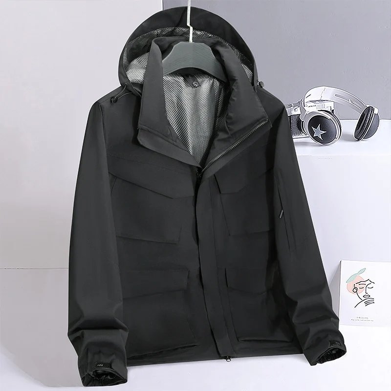 Herren leichte wasserabweisende Fieldjacke mit Kapuze und Multifachtaschen Nord Taschen