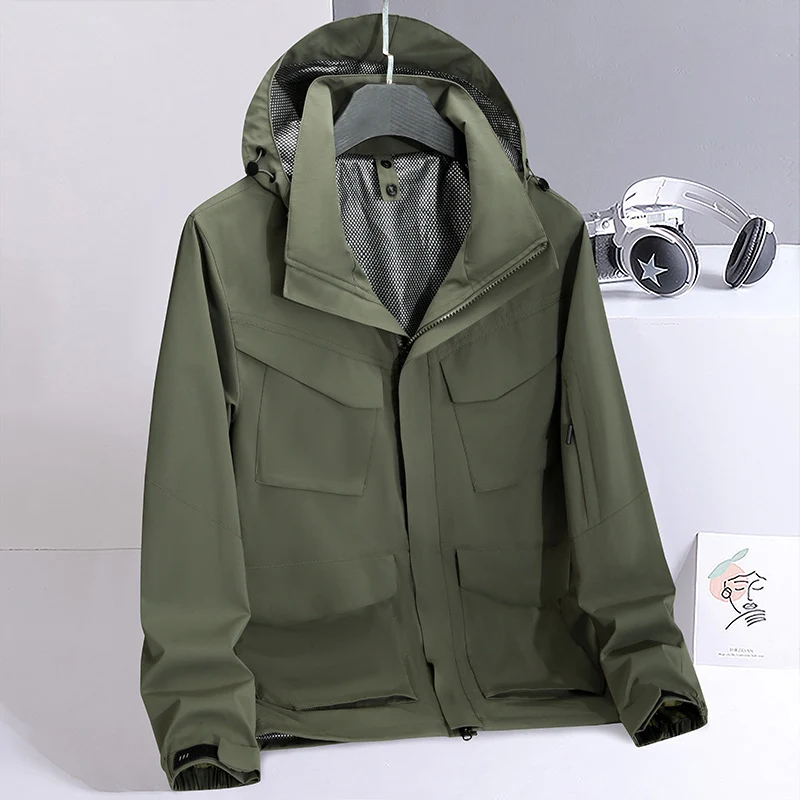 Herren leichte wasserabweisende Fieldjacke mit Kapuze und Multifachtaschen Nord Taschen