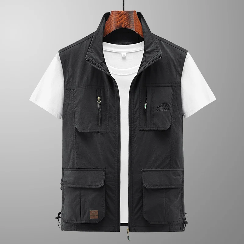 Herren Leichte Utility-Weste mit Stehkragen, Reißverschluss‑Front und Mehrfach‑Zip‑Taschen Nord Taschen