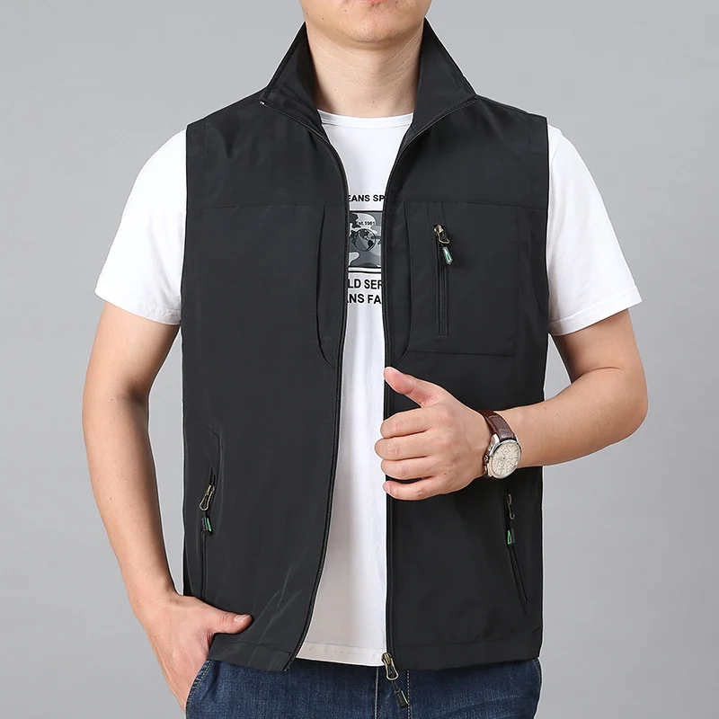 Herren Leichte Utility-Weste mit Stehkragen, Reißverschluss‑Front und Mehrfach‑Zip‑Taschen Nord Taschen