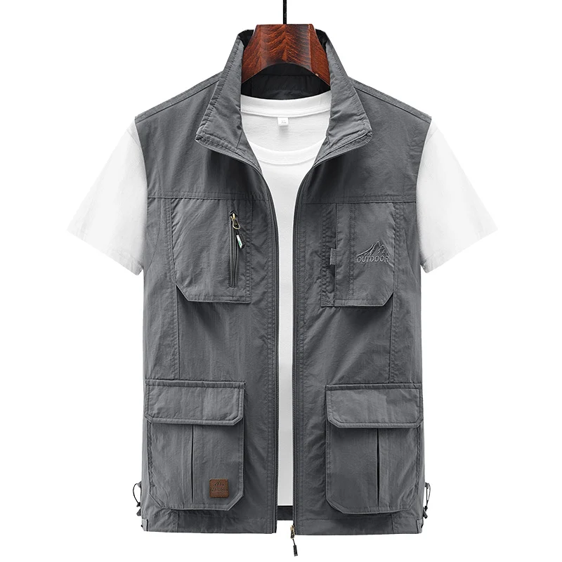Herren Leichte Utility-Weste mit Stehkragen, Reißverschluss‑Front und Mehrfach‑Zip‑Taschen Nord Taschen