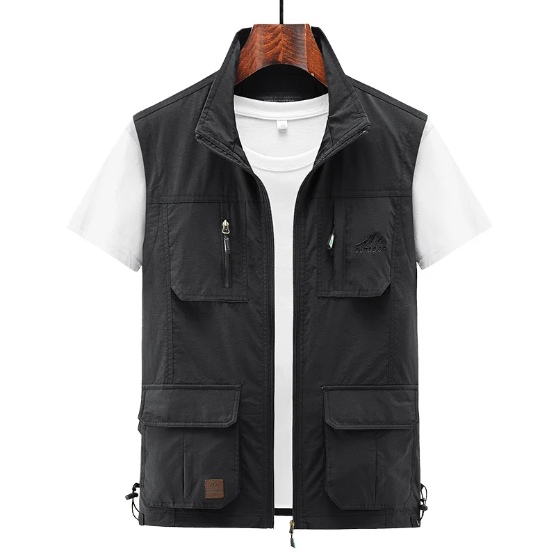 Herren Leichte Utility-Weste mit Stehkragen, Reißverschluss‑Front und Mehrfach‑Zip‑Taschen Nord Taschen