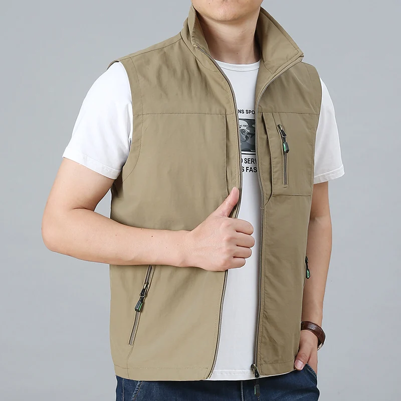 Herren Leichte Utility-Weste mit Stehkragen, Reißverschluss‑Front und Mehrfach‑Zip‑Taschen Nord Taschen