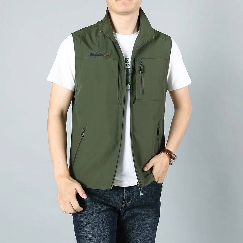 Herren Leichte Utility-Weste mit Reißverschlusstaschen und Stehkragen Nord Taschen