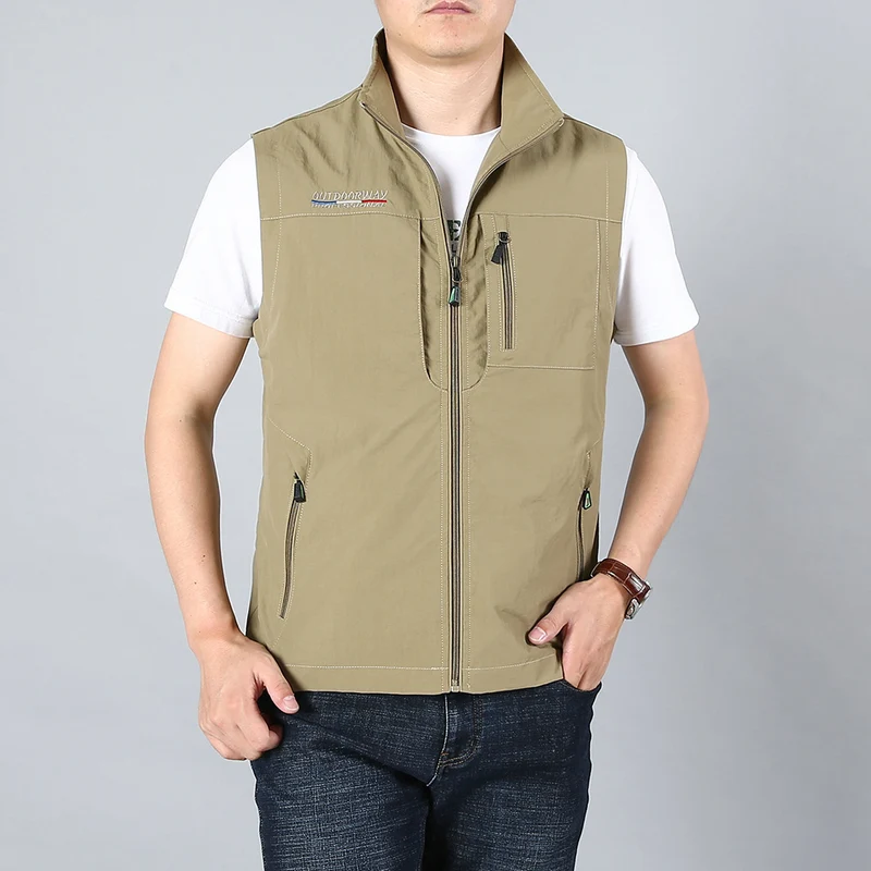 Herren Leichte Utility-Weste mit Reißverschlusstaschen und Stehkragen Nord Taschen