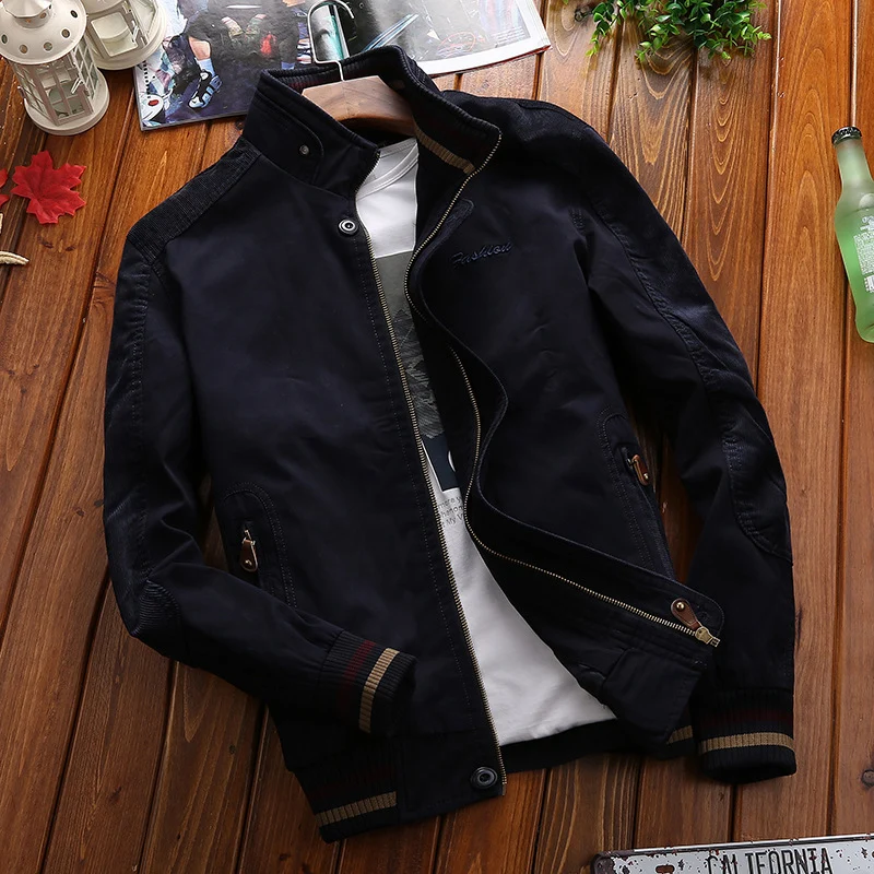 Herren Harrington-Style Übergangsjacke mit Stehkragen und gerippten Bündchen Nord Taschen