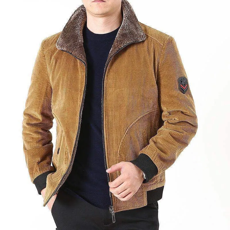 Herren Grobcord-Blouson mit Sherpa-Kragen, Reißverschluss und Utility-Taschen Nord Taschen