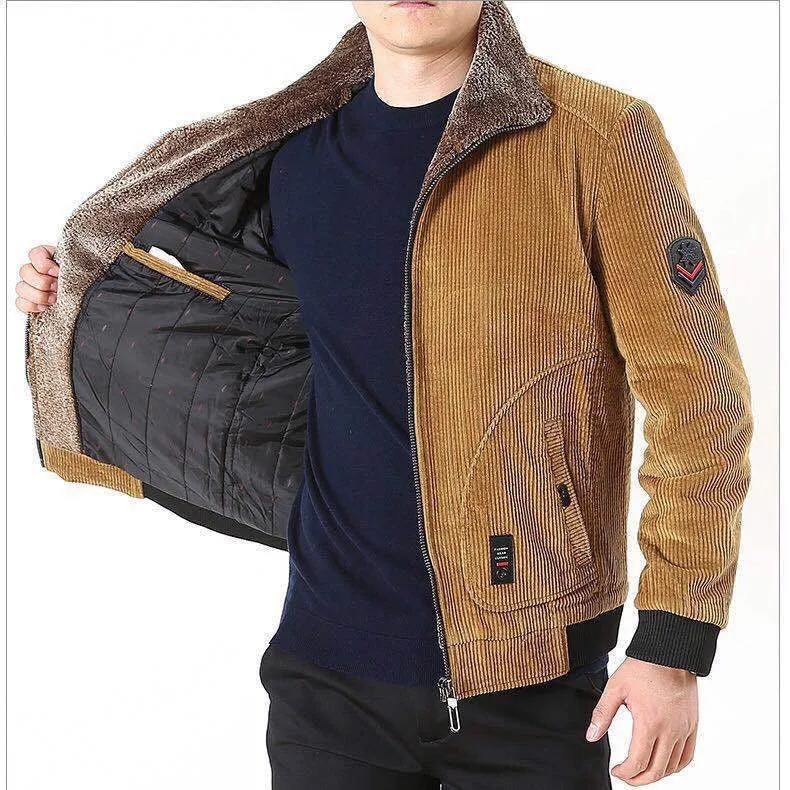 Herren Grobcord-Blouson mit Sherpa-Kragen, Reißverschluss und Utility-Taschen Nord Taschen