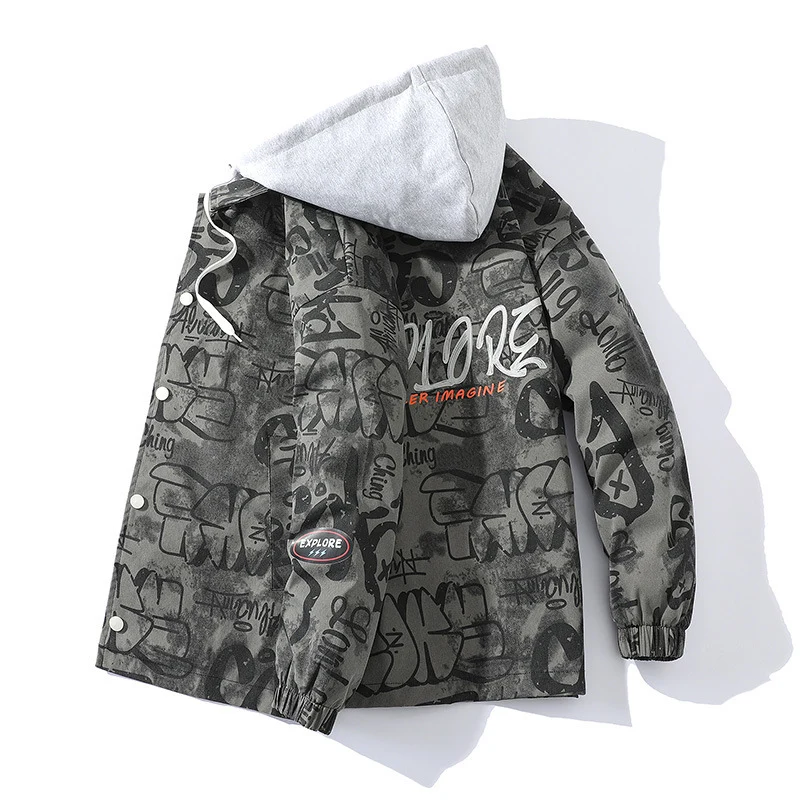 Herren Graffiti-Print Kapuzenparka mit Zip-In Fleece-Innenlayer Nord Taschen