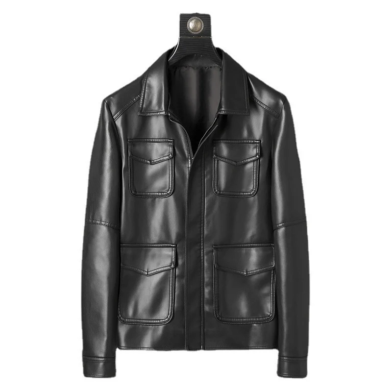 Herren glatte Kunstleder-Fieldjacke mit vier aufgesetzten Pattentaschen Nord Taschen