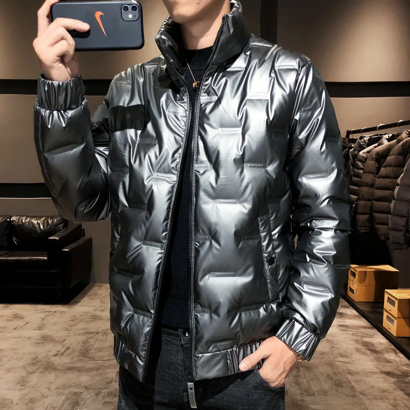 Herren Glänzende Thermo‑Steppjacke mit Quadratquilt und hochschließendem Stehkragen Nord Taschen