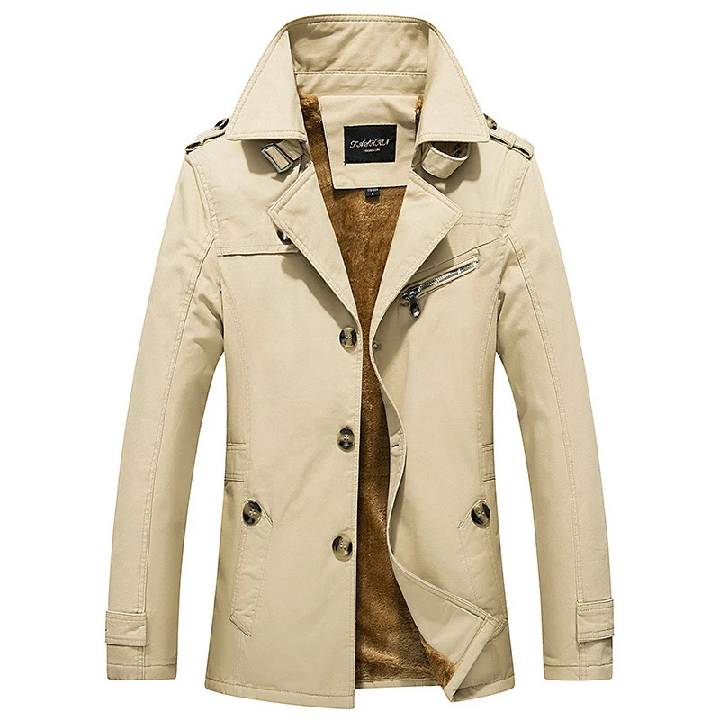 Herren Kurzmantel im Trenchcoat‑Stil mit Teddyfutter, Reverskragen und Schulterpatten Nord Taschen