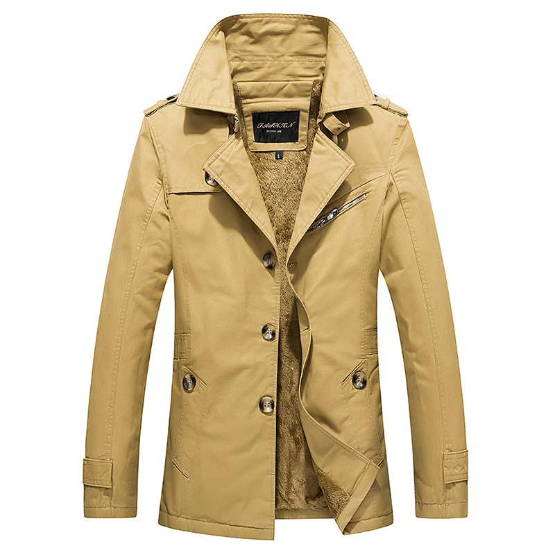 Herren Kurzmantel im Trenchcoat‑Stil mit Teddyfutter, Reverskragen und Schulterpatten Nord Taschen