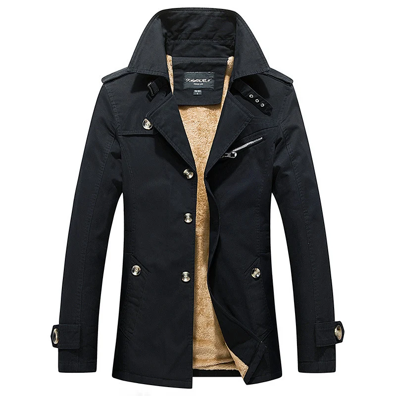 Herren Kurzmantel im Trenchcoat‑Stil mit Teddyfutter, Reverskragen und Schulterpatten Nord Taschen