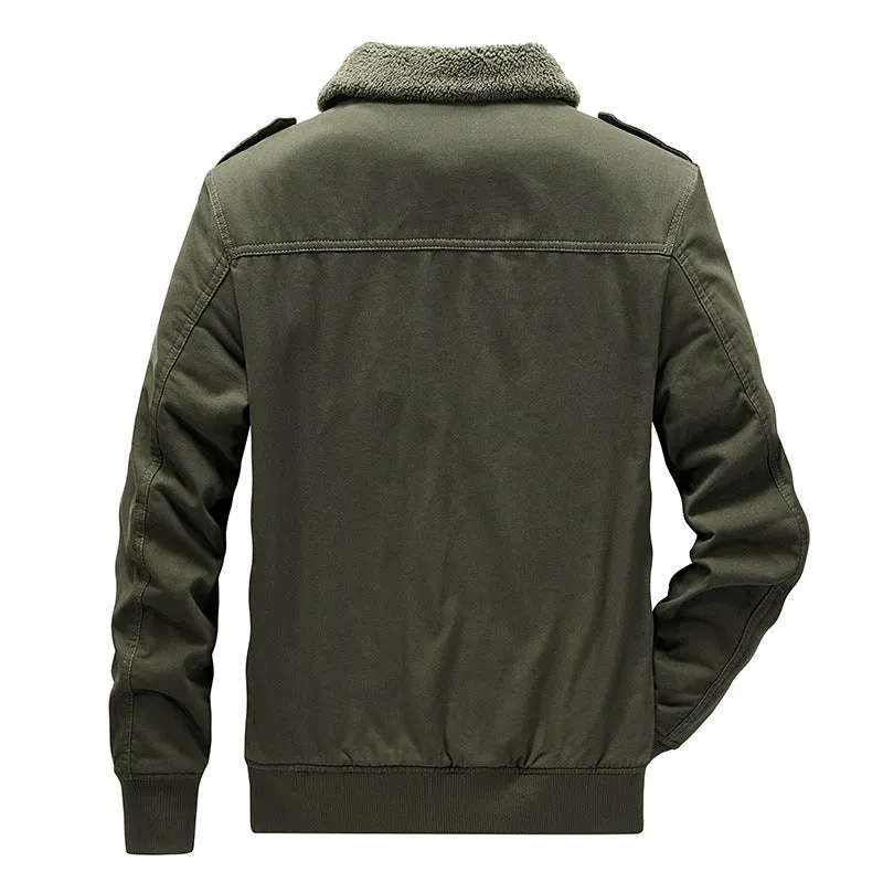 Herren Kurzjacke im Pilotenstil mit Sherpa-Kragen, Pattentaschen und Reißverschluss Nord Taschen