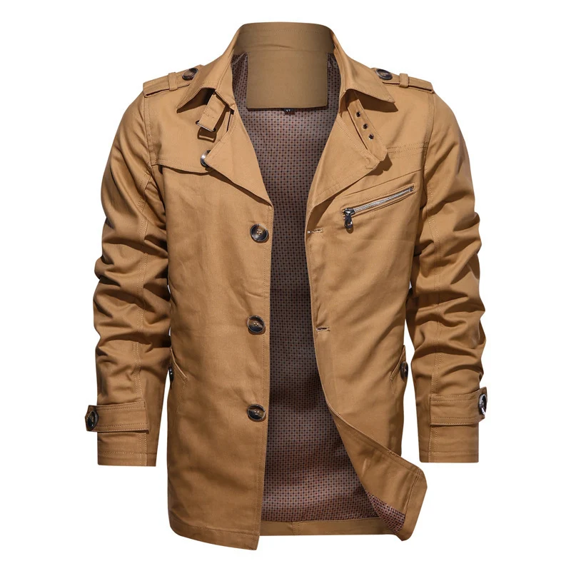 Herren Kurzer Trenchcoat im Utility-Fieldstil mit Stehkragen und Reißverschluss-Brusttasche Nord Taschen