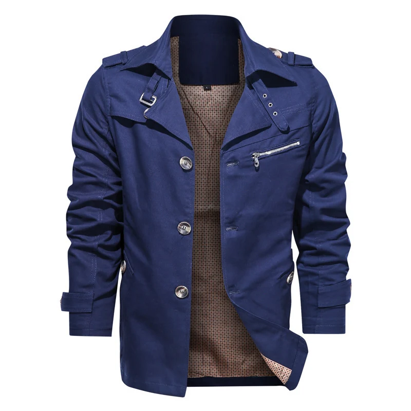 Herren Kurzer Trenchcoat im Utility-Fieldstil mit Stehkragen und Reißverschluss-Brusttasche Nord Taschen