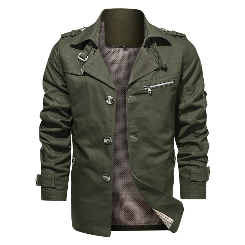 Herren Kurzer Trenchcoat im Utility-Fieldstil mit Stehkragen und Reißverschluss-Brusttasche Nord Taschen