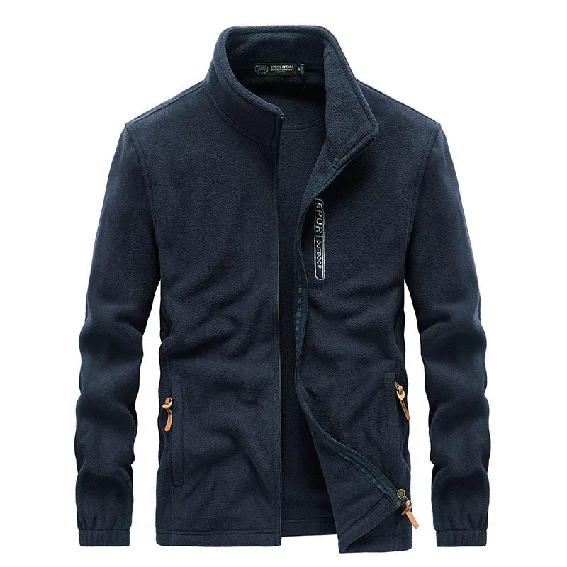 Herren Fleecejacke mit hochschließendem Kragen, Reißverschlusstaschen und windschutzblende Nord Taschen