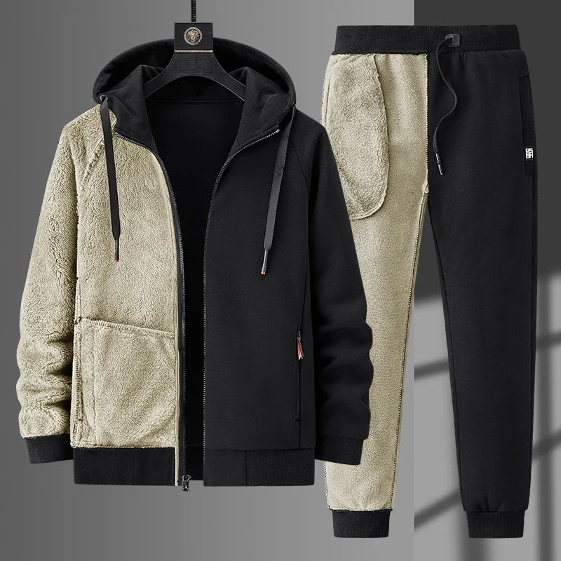 Herren fleecegefüttertes Freizeit-Jogginganzug-Set mit Kapuzenjacke und konisch geschnittener Jogginghose Nord Taschen