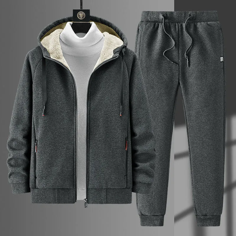 Herren fleecegefüttertes Freizeit-Jogginganzug-Set mit Kapuzenjacke und konisch geschnittener Jogginghose Nord Taschen