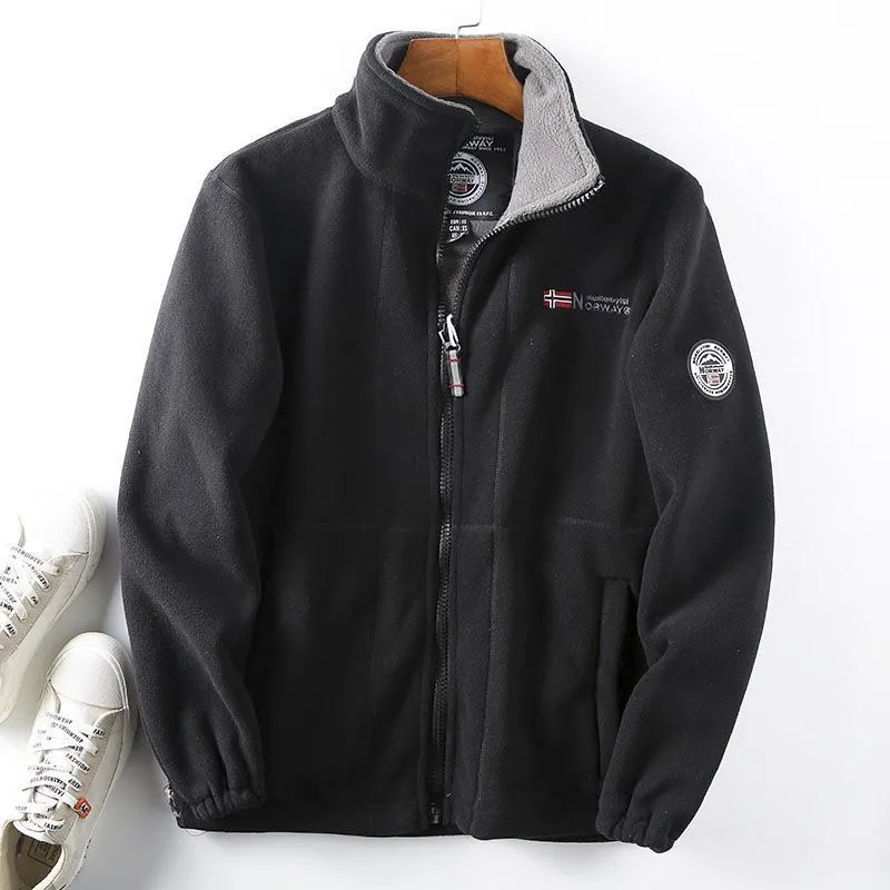 Herren Fleece-Outdoorjacke mit Teddyfleece-Innenlage, Stehkragen und Reißverschluss Nord Taschen