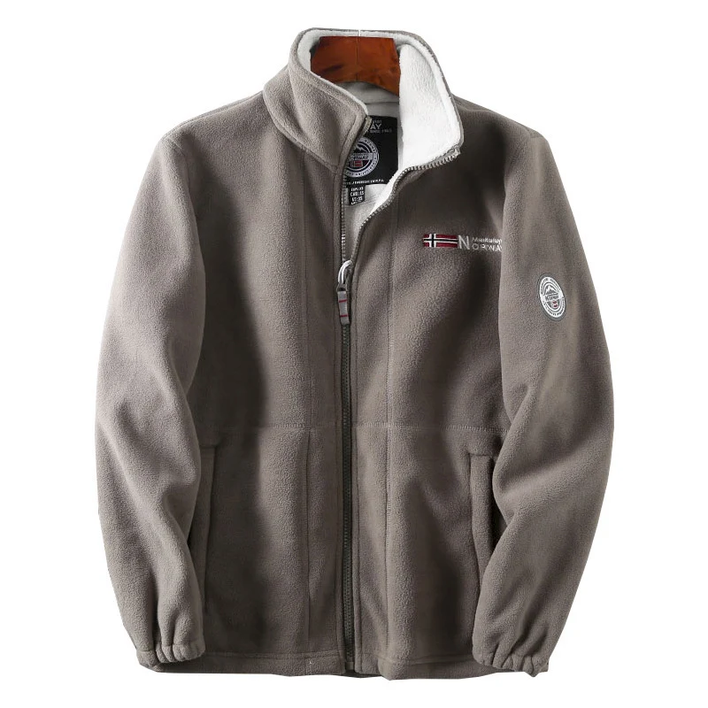 Herren Fleece-Outdoorjacke mit Teddyfleece-Innenlage, Stehkragen und Reißverschluss Nord Taschen