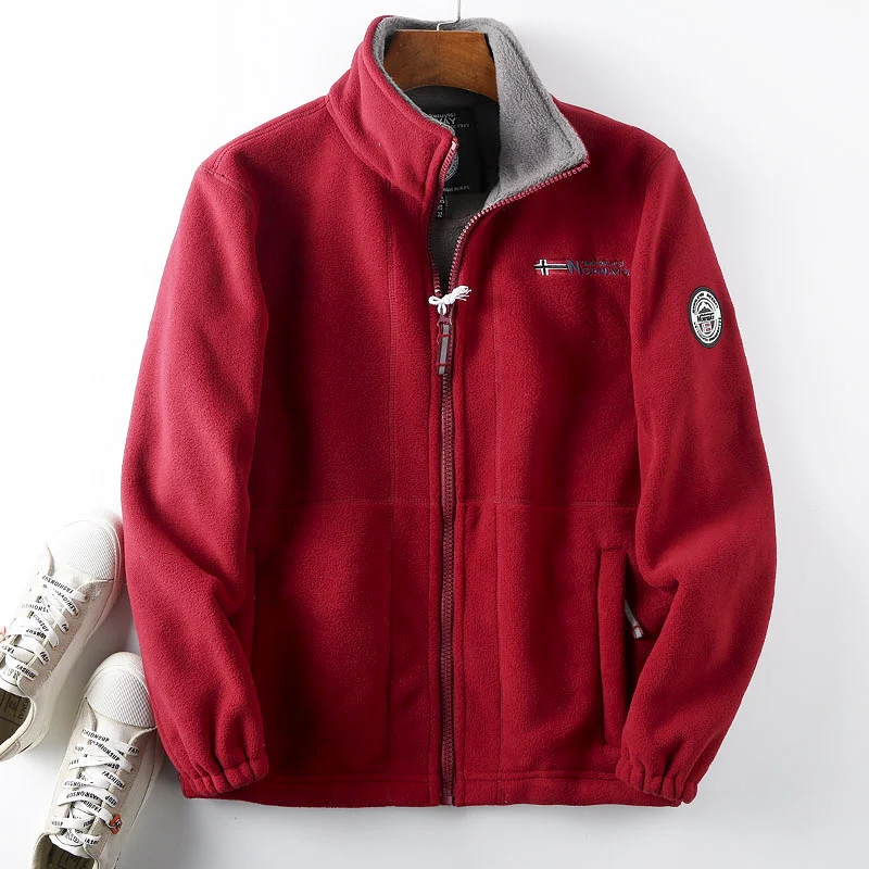 Herren Fleece-Outdoorjacke mit Teddyfleece-Innenlage, Stehkragen und Reißverschluss Nord Taschen