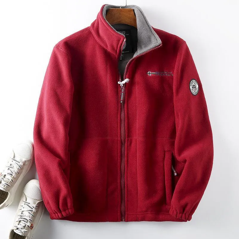 Herren Fleece-Outdoorjacke mit Teddyfleece-Innenlage, Stehkragen und Reißverschluss Nord Taschen