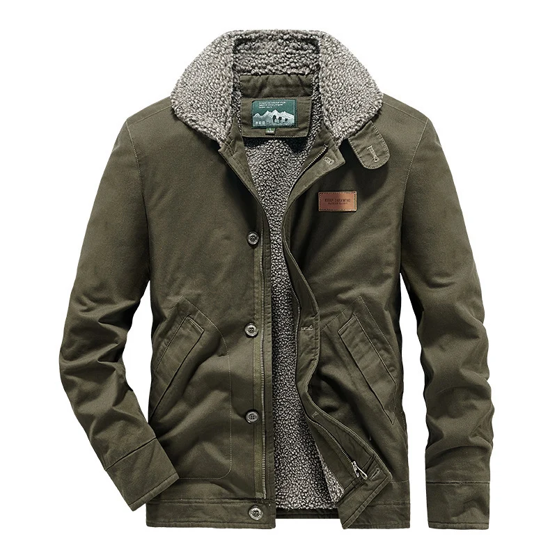 Herren kernige Canvas‑Workerjacke mit voluminösem Sherpa‑Innenfutter und hochschließendem Kragen Nord Taschen