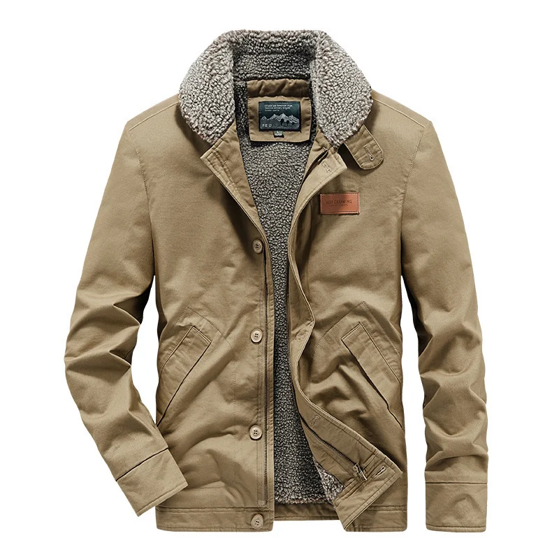 Herren kernige Canvas‑Workerjacke mit voluminösem Sherpa‑Innenfutter und hochschließendem Kragen Nord Taschen