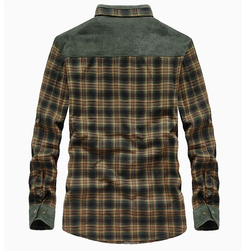 Herren Karo‑Hemdjacke mit Teddyfutter, Cord‑Schulterpasse und Multifunktionstaschen Nord Taschen
