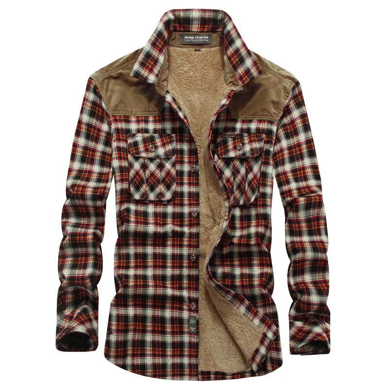 Herren kariertes Thermo-Hemd mit Teddyfutter, Cordbesatz und Brustpattentaschen Nord Taschen