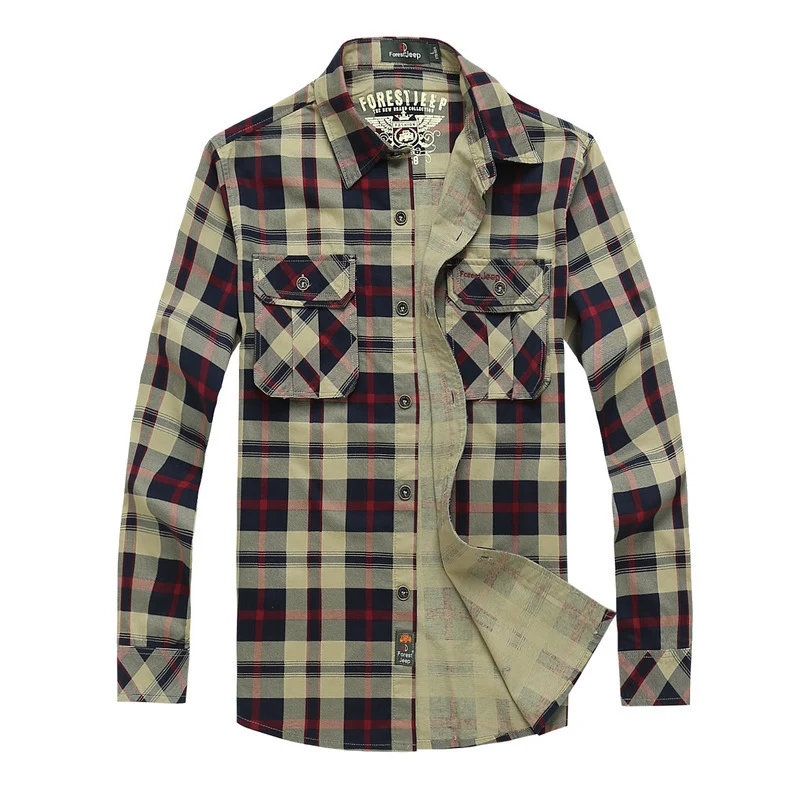 Herren kariertes Overshirt-Arbeitshemd mit Pattentaschen und durchgehender Knopfleiste Nord Taschen