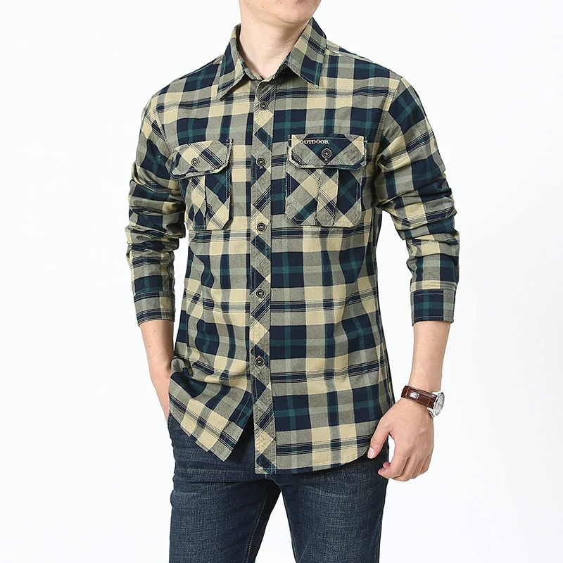 Herren kariertes Flanellhemd im Worker‑Style mit Brustpattentaschen Nord Taschen