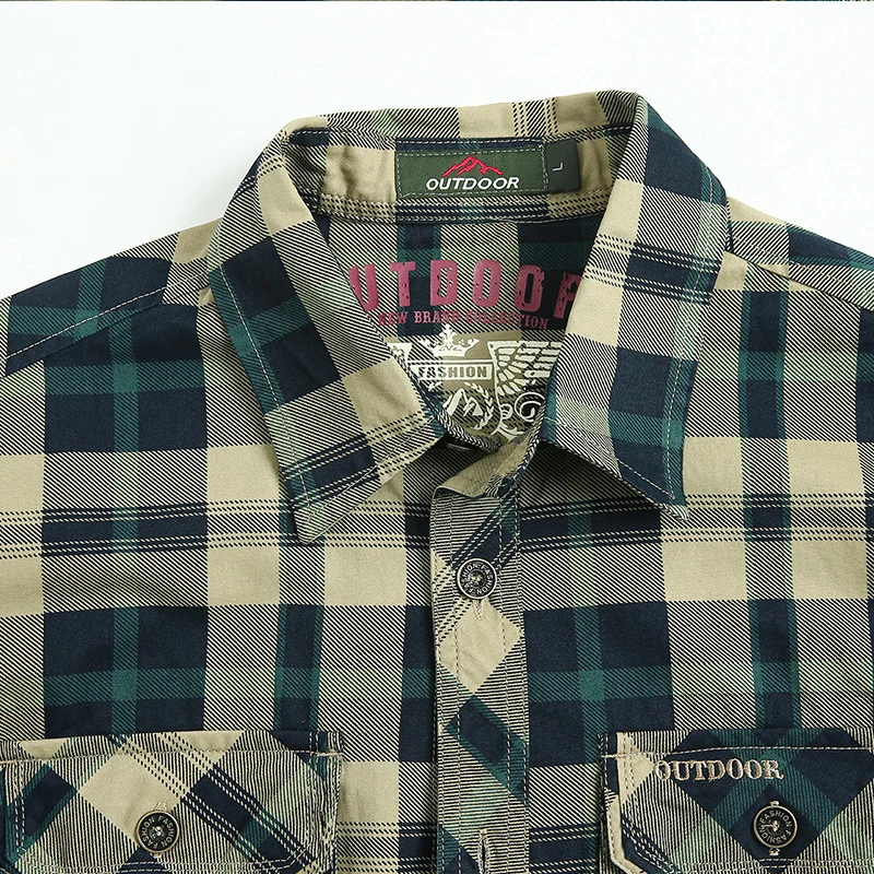 Herren kariertes Flanellhemd im Worker‑Style mit Brustpattentaschen Nord Taschen