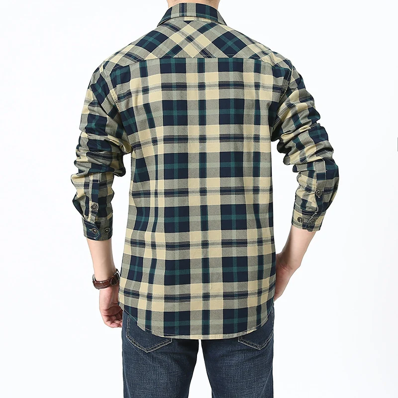 Herren kariertes Flanellhemd im Worker‑Style mit Brustpattentaschen Nord Taschen