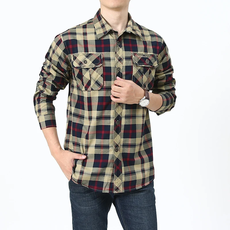 Herren kariertes Flanellhemd im Worker‑Style mit Brustpattentaschen Nord Taschen
