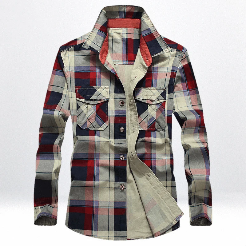 Herren Kariertes Baumwoll-Workshirt mit Brustpattentaschen und kontrastiertem Innenkragen Nord Taschen