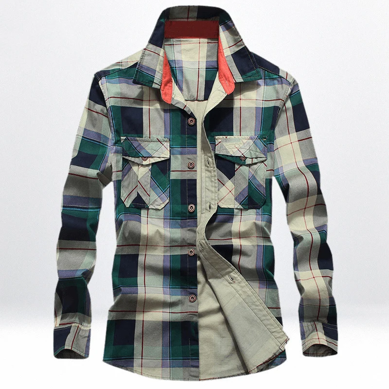 Herren Kariertes Baumwoll-Workshirt mit Brustpattentaschen und kontrastiertem Innenkragen Nord Taschen