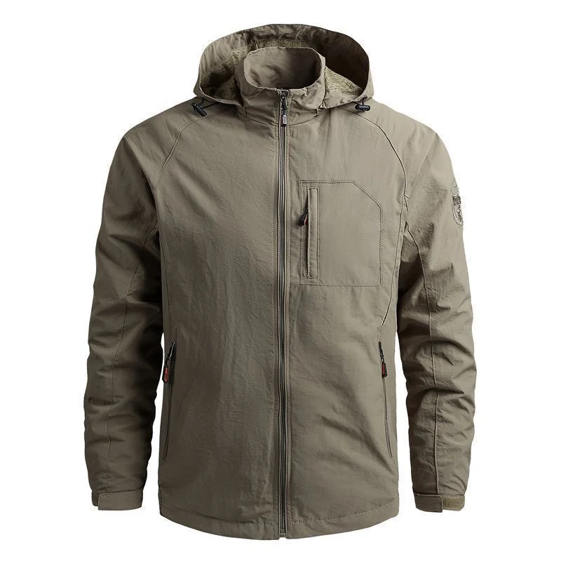 Herren leichte technische Kapuzen-Fieldjacke mit Brustreißverschluss und Multifunktions‑Taschen Nord Taschen