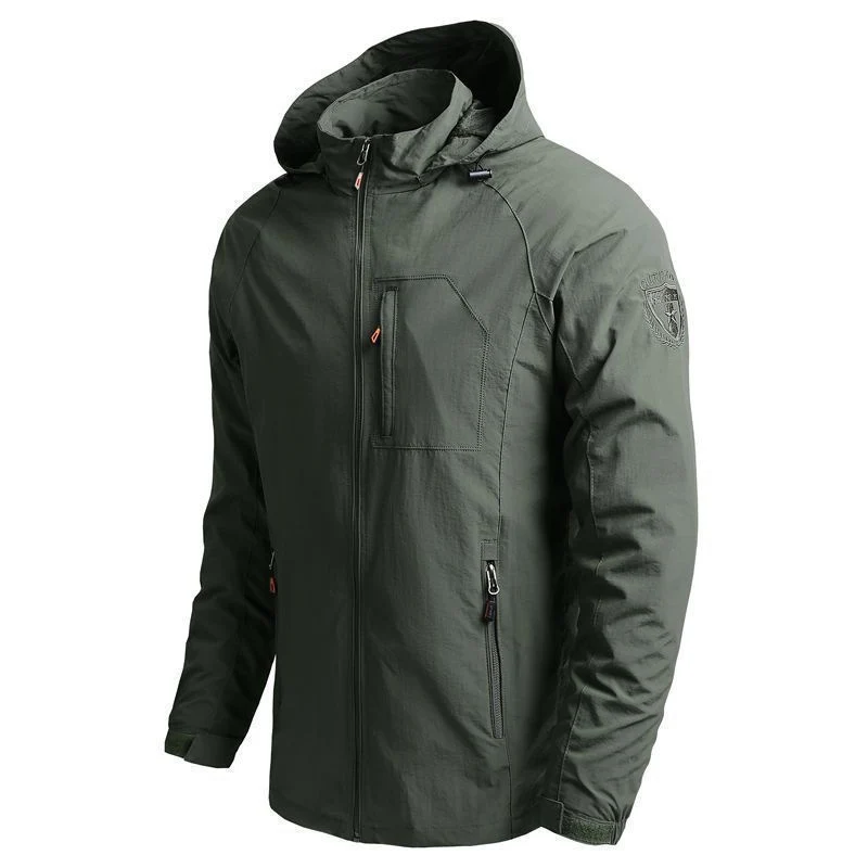 Herren leichte technische Kapuzen-Fieldjacke mit Brustreißverschluss und Multifunktions‑Taschen Nord Taschen